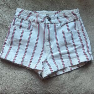 PacSun White and Red Striped Jean Mom Shorts Denim Size 24